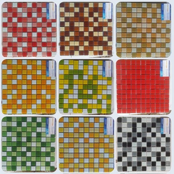 9 Mẫu Gạch Mosaic Thủy Tinh Màu Đỏ- Màu Xanh- Màu Vàng- Màu Đen