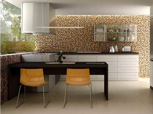 Gạch mosaic thủy tinh màu vàng cho bếp thêm nét nổi trội