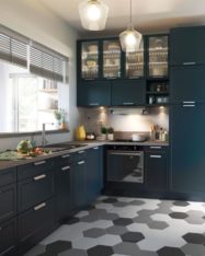 Trang trí bằng Gạch lục giác màu xám cho phòng bếp thân thiện