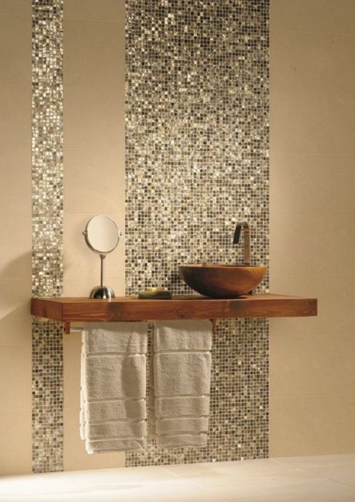 Trang trí phòng vệ sinh bằng Gạch mosaic thủy tinh màu vàng