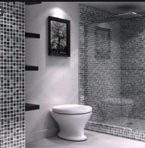 Gạch mosaic màu xám cho phòng vệ sinh ấn tượng