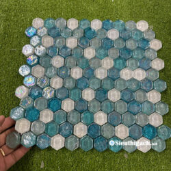 Gạch Mosaic Lục Giác Màu Xanh Biển Thủy Tinh 1