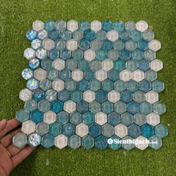 Gạch Mosaic Lục Giác Màu Xanh Biển Thủy Tinh 2