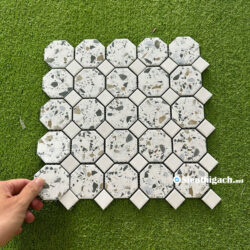 Gạch Mosaic Bát Giác Vân Đá Mài Xám Nhạt Matt Mờ