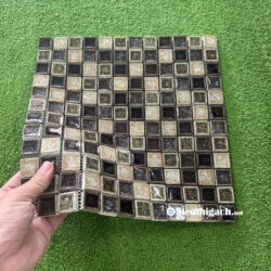 Gạch Mosaic Vuông Màu Nâu Đậm Nhạt Men Rạn 1